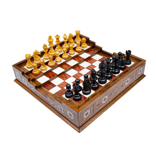 Hand Made Unique Arena Luxury Staunton Chess Set - Stairs Chess Board