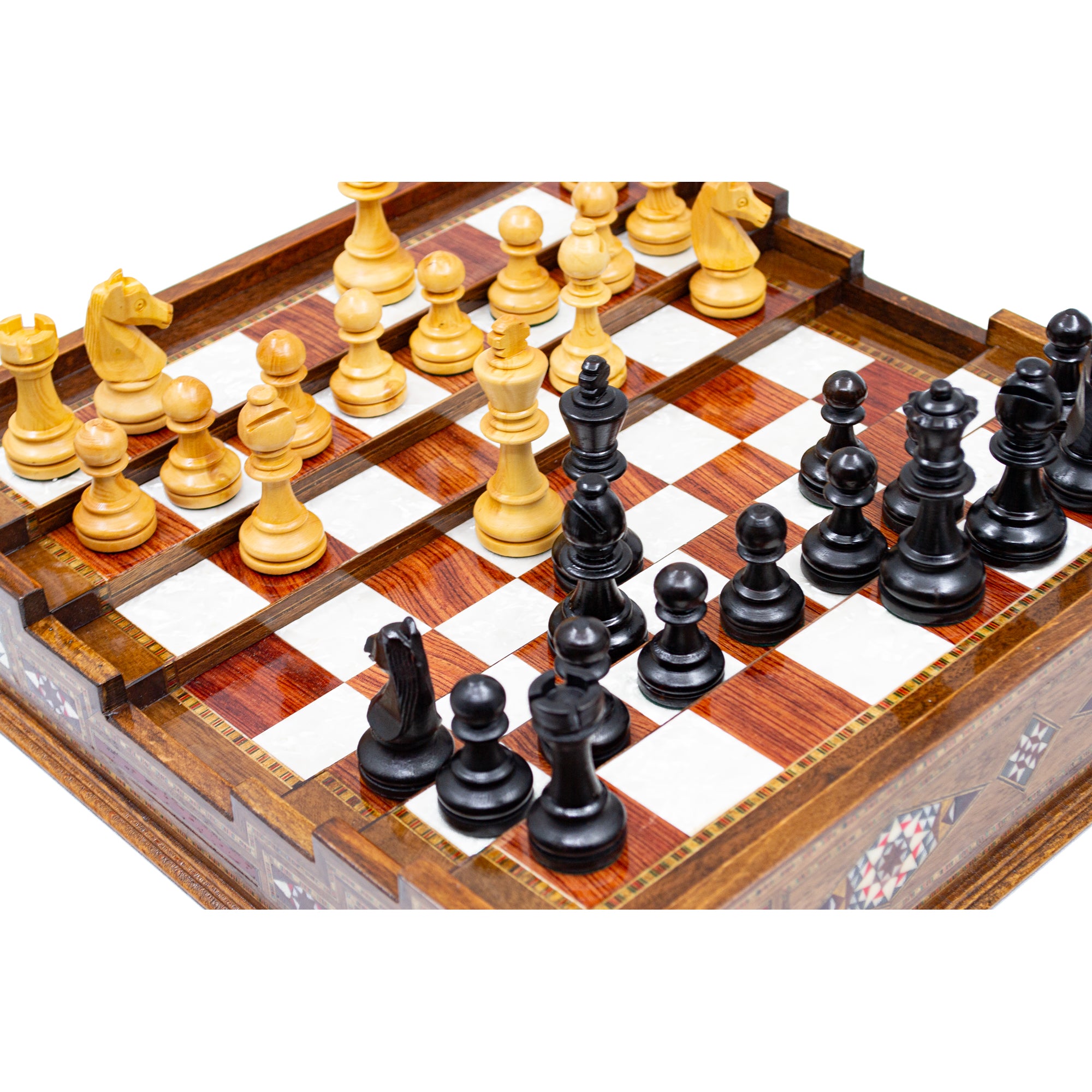 Hand Made Unique Arena Luxury Staunton Chess Set - Stairs Chess Board - My Chess Sets