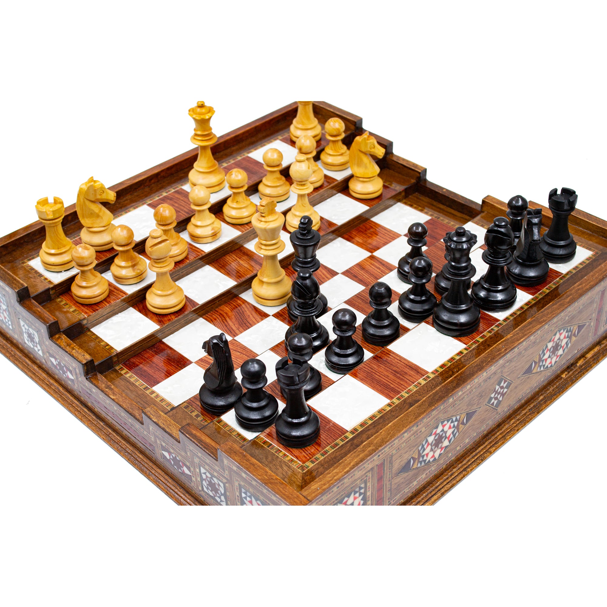 Hand Made Unique Arena Luxury Staunton Chess Set - Stairs Chess Board - My Chess Sets