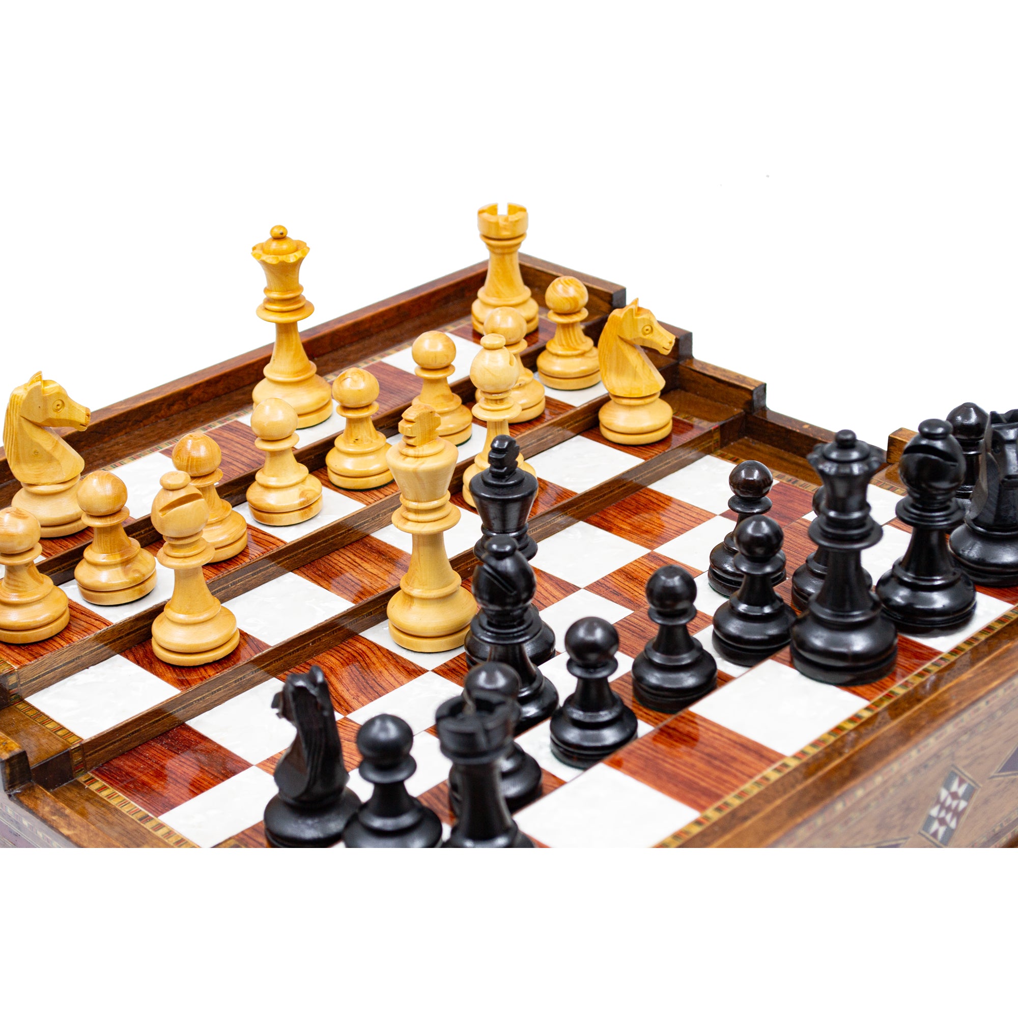 Hand Made Unique Arena Luxury Staunton Chess Set - Stairs Chess Board - My Chess Sets