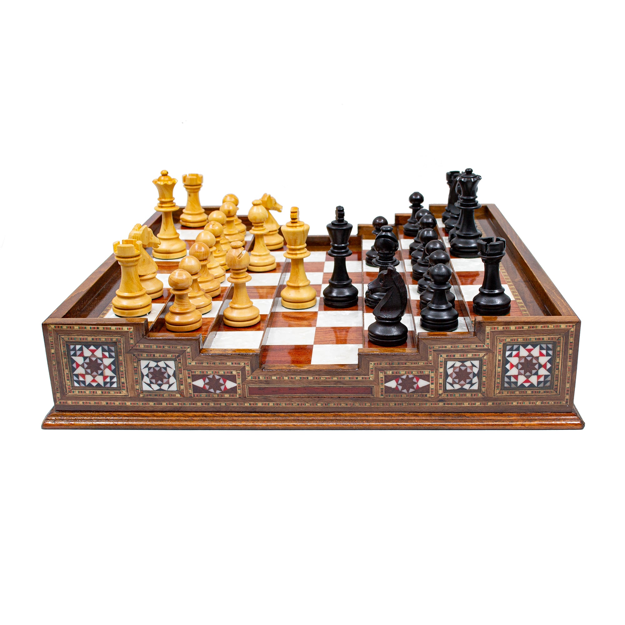 Hand Made Unique Arena Luxury Staunton Chess Set - Stairs Chess Board - My Chess Sets