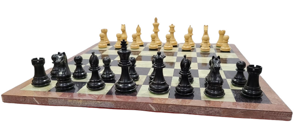 Anjan and Ebony Royal Chessmen Set With Marble Chess Board