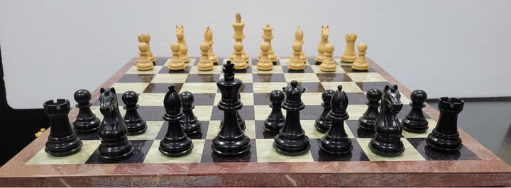 Anjan and Ebony Royal Chessmen With Marble Chess Board
