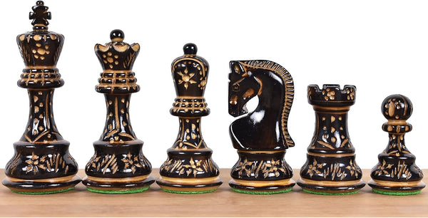 Russian Zagreb Chess Pieces Only Chess Set Burnt Boxwood Carved Wooden Chess Set, 3.9" King, Luxury Weighted Chess Pieces