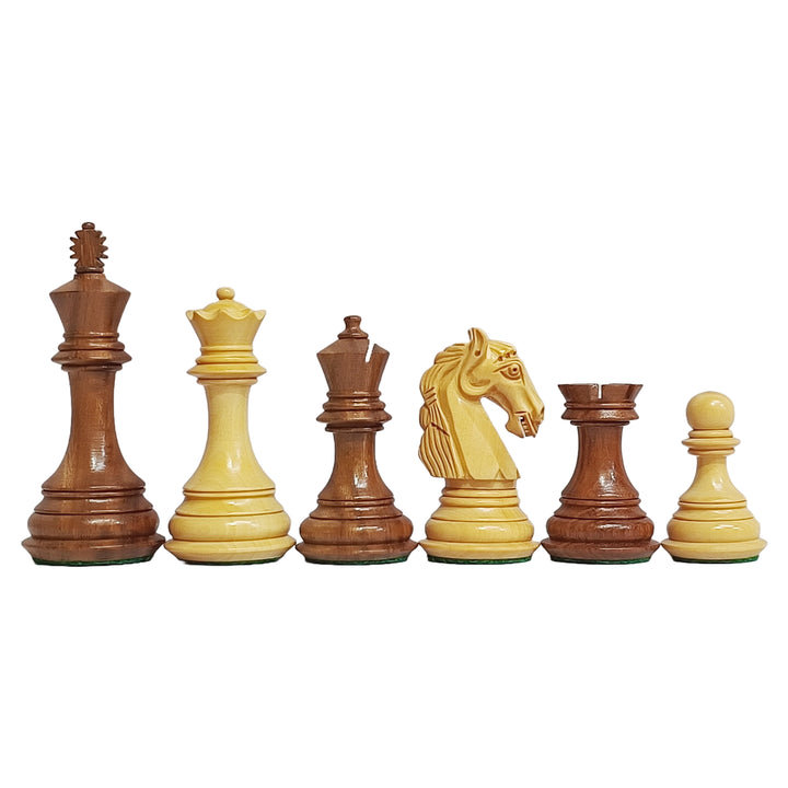 Colombian Staunton Professional Chess Set - 3.85″ King - Boxwood & Golden Rosewood with Golden Rosewood Board