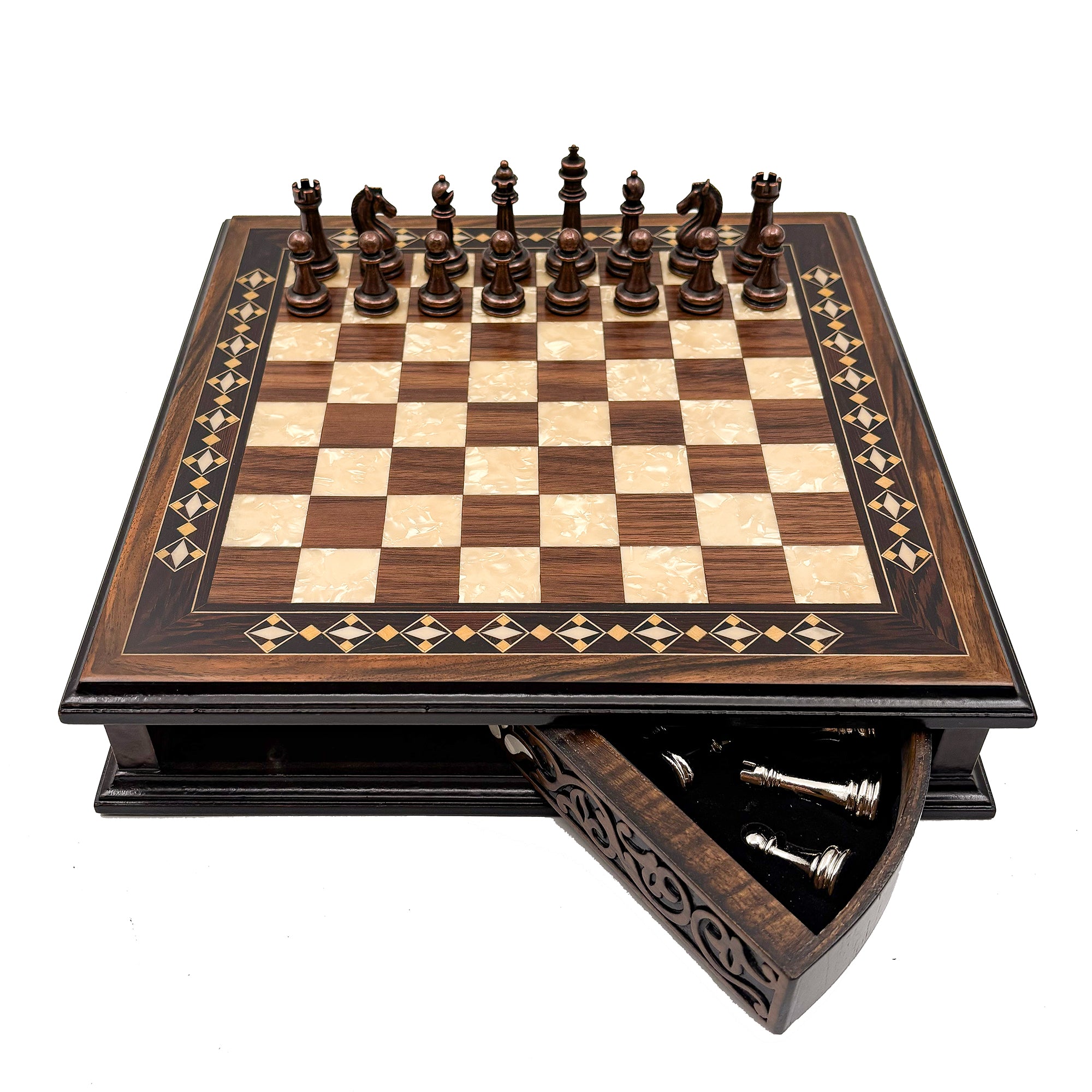 Personalized Handcrafted Wooden Chess Set with Storage Drawer - Walnut & Rosewood My Chess Sets