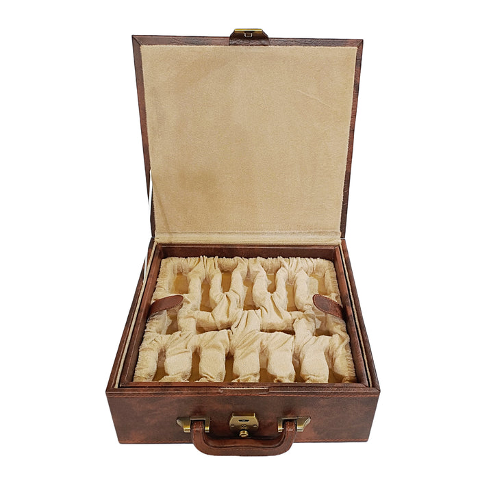 Chess Storage Box Dual Tray Design - Brown Leatherette