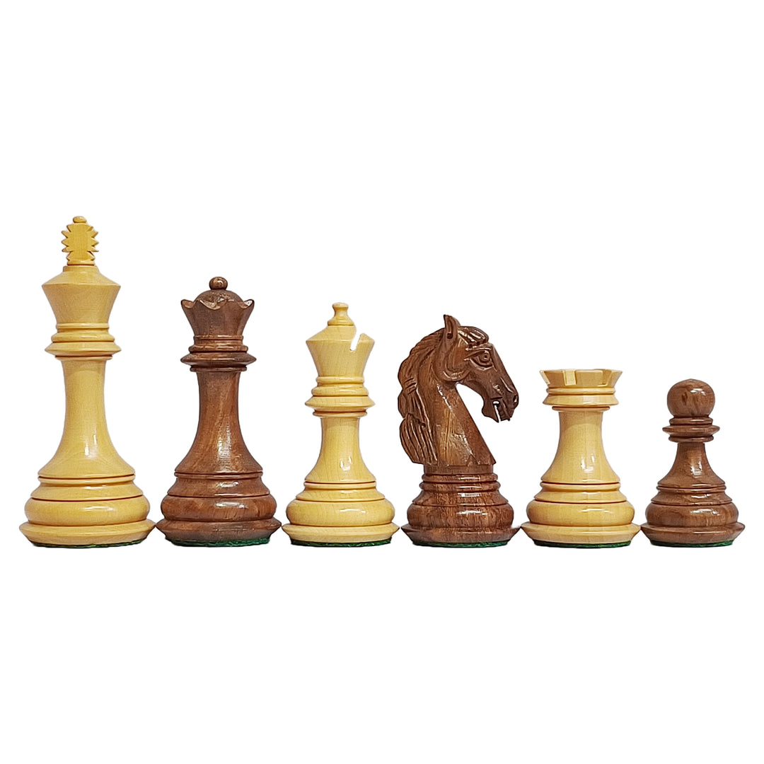 Colombian Staunton Professional Chess Set - 3.85″ King - Boxwood & Golden Rosewood with Golden Rosewood Board