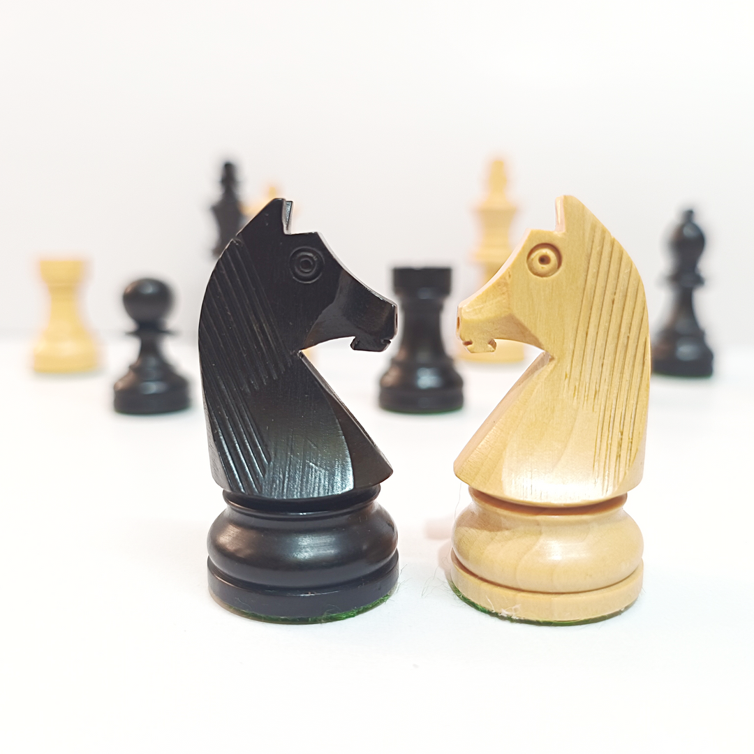 Classic Tournament Staunton Chess Pieces - Ebonized & Natural Boxwood - 3.3" King