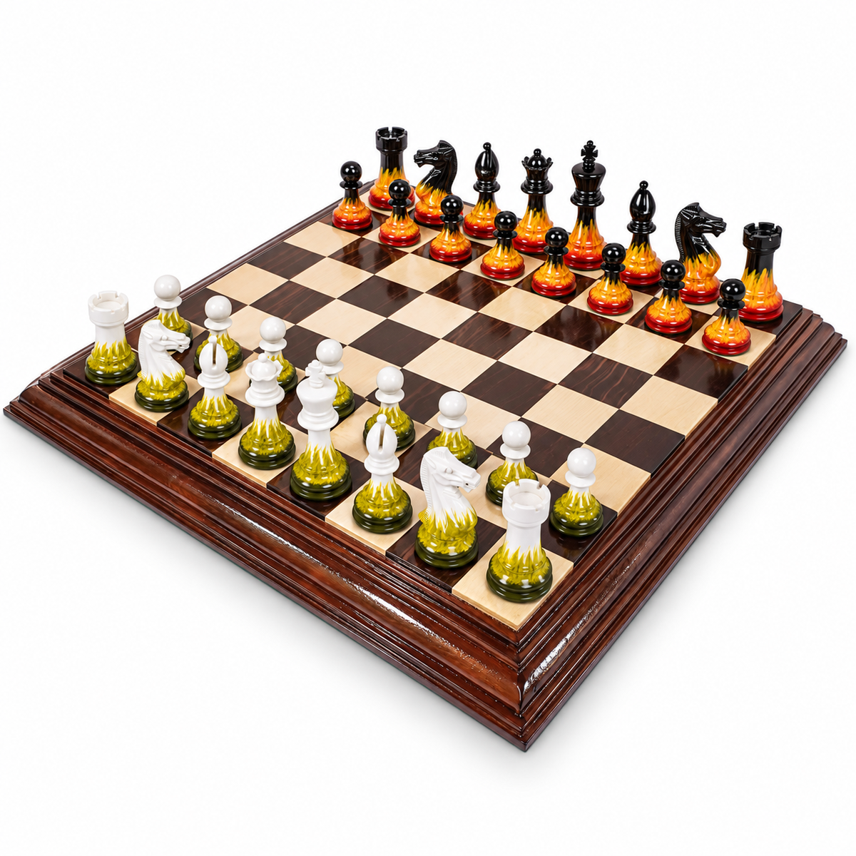 Flame & Frost Hand-Painted Luxury Wooden Chess Set