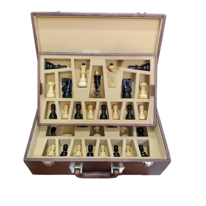 Leatherette Luxurious Chess Storage Box - Compartments Design