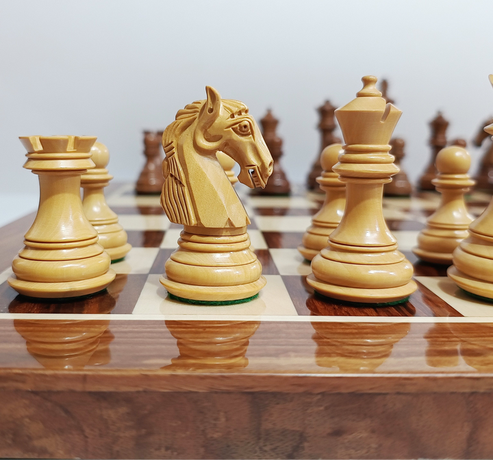 3.85” Professional Colombian Style Staunton Chess Set - Boxwood & Golden Rosewood with Golden Rosewood Board
