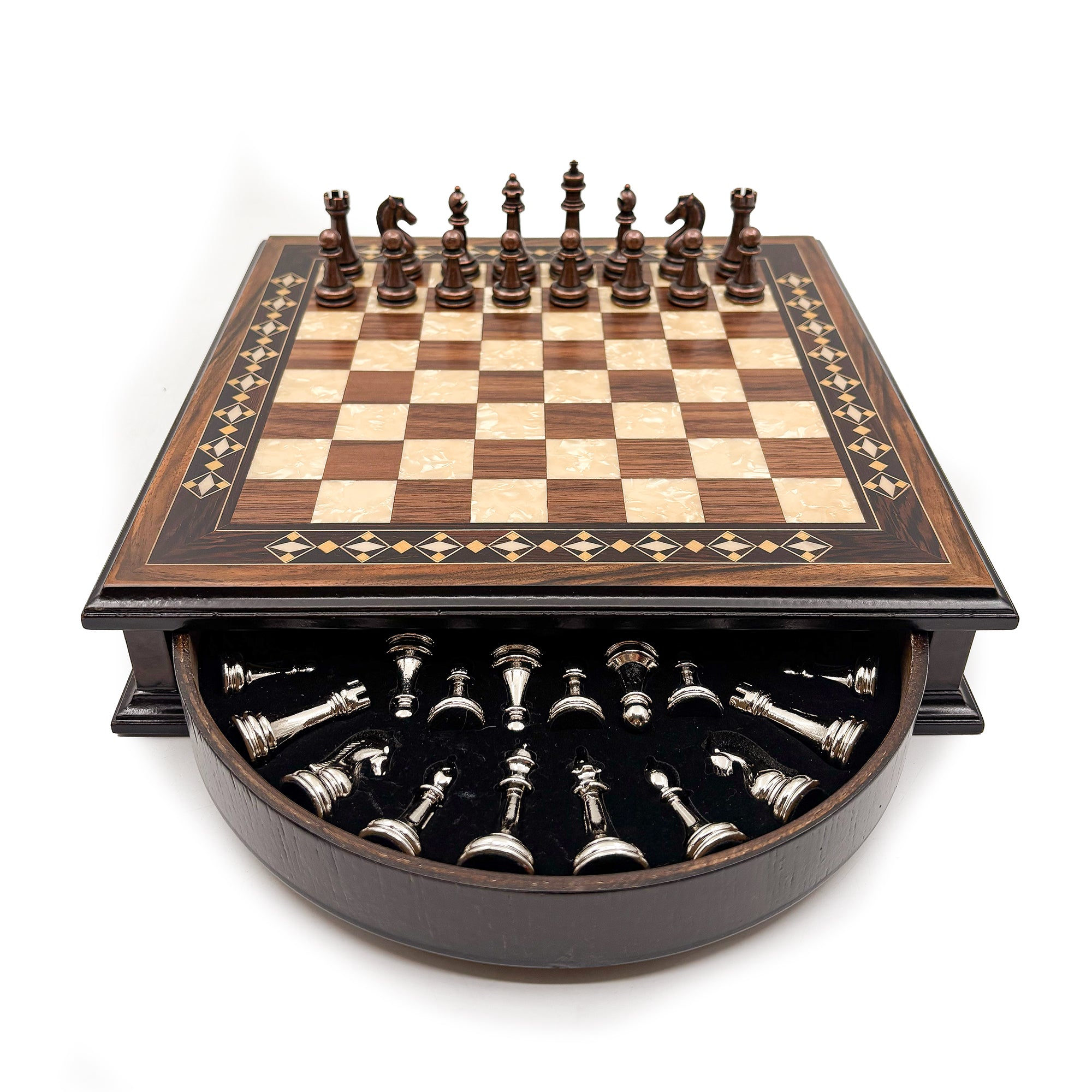Personalized Handcrafted Wooden Chess Set with Storage Drawer - Walnut & Rosewood My Chess Sets
