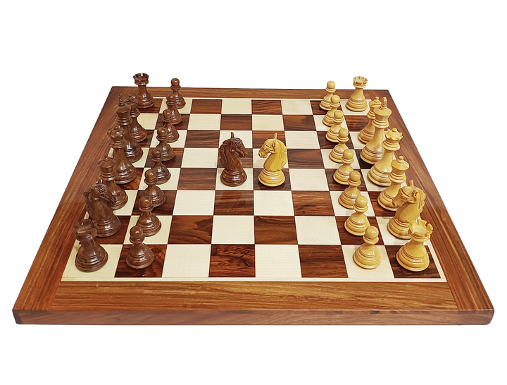 Colombian Staunton Professional Chess Set - 3.85″ King - Boxwood & Golden Rosewood with Golden Rosewood Board