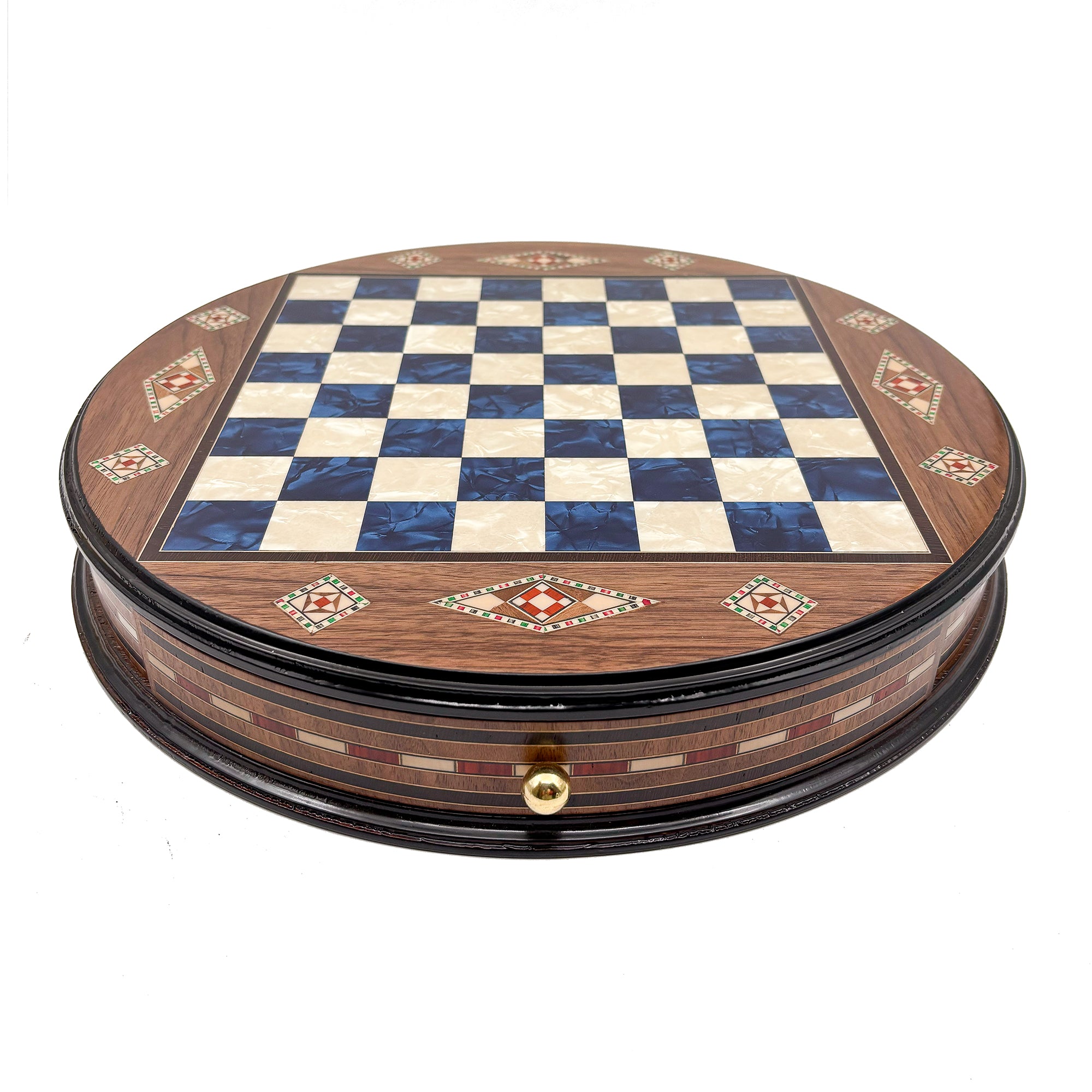 Luxury Round Rosewood & Walnut Chess Set With Metal Pieces My Chess Sets