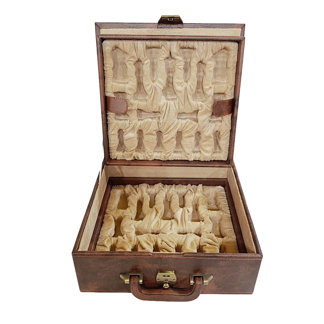 Chess Storage Box Dual Tray Design - Brown Leatherette
