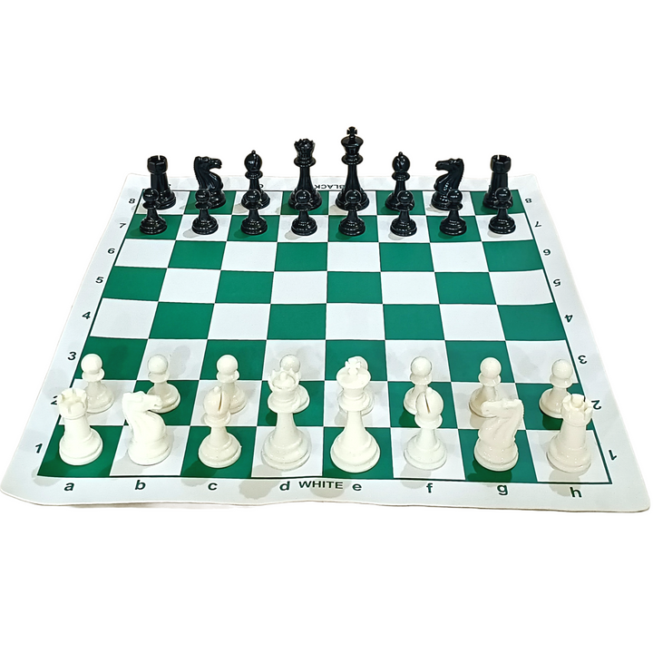 Tournament Plastic Chess Set – 3.6" King Height with 17" Green Vinyl Roll-Up Board