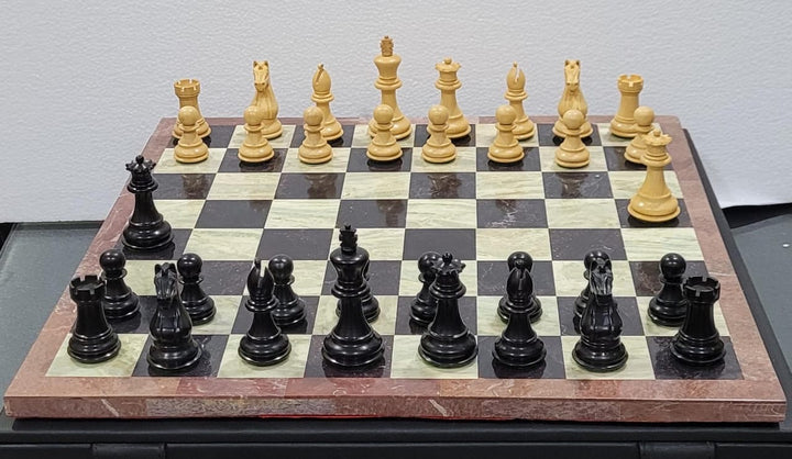 Anjan and Ebony Royal Chessmen With Marble Chess Board