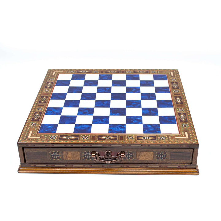 Luxury Chess Board With Storage Drawer - Blue
