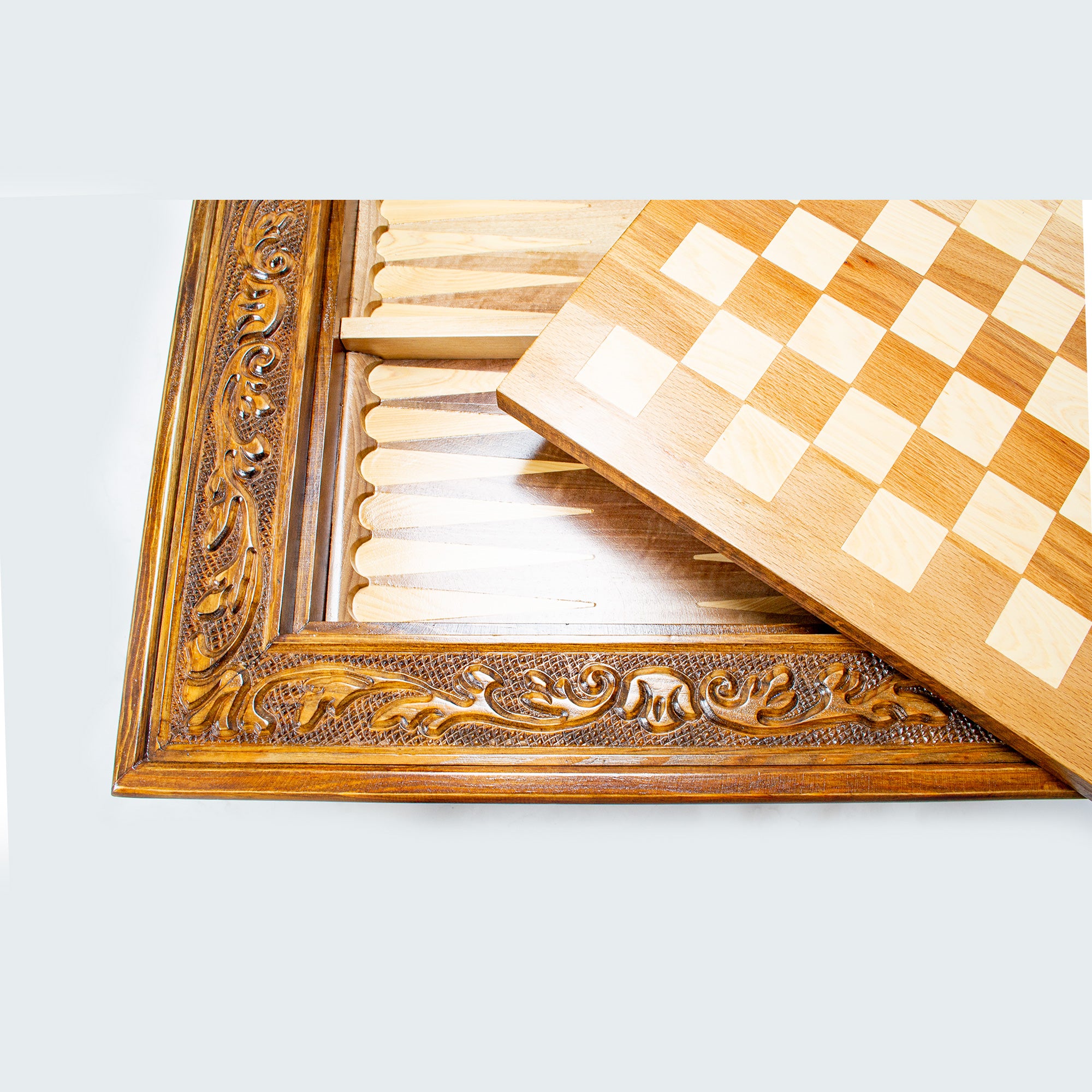 3-in-1 Handmade Walnut Chess, Backgammon & Coffee Table My Chess Sets