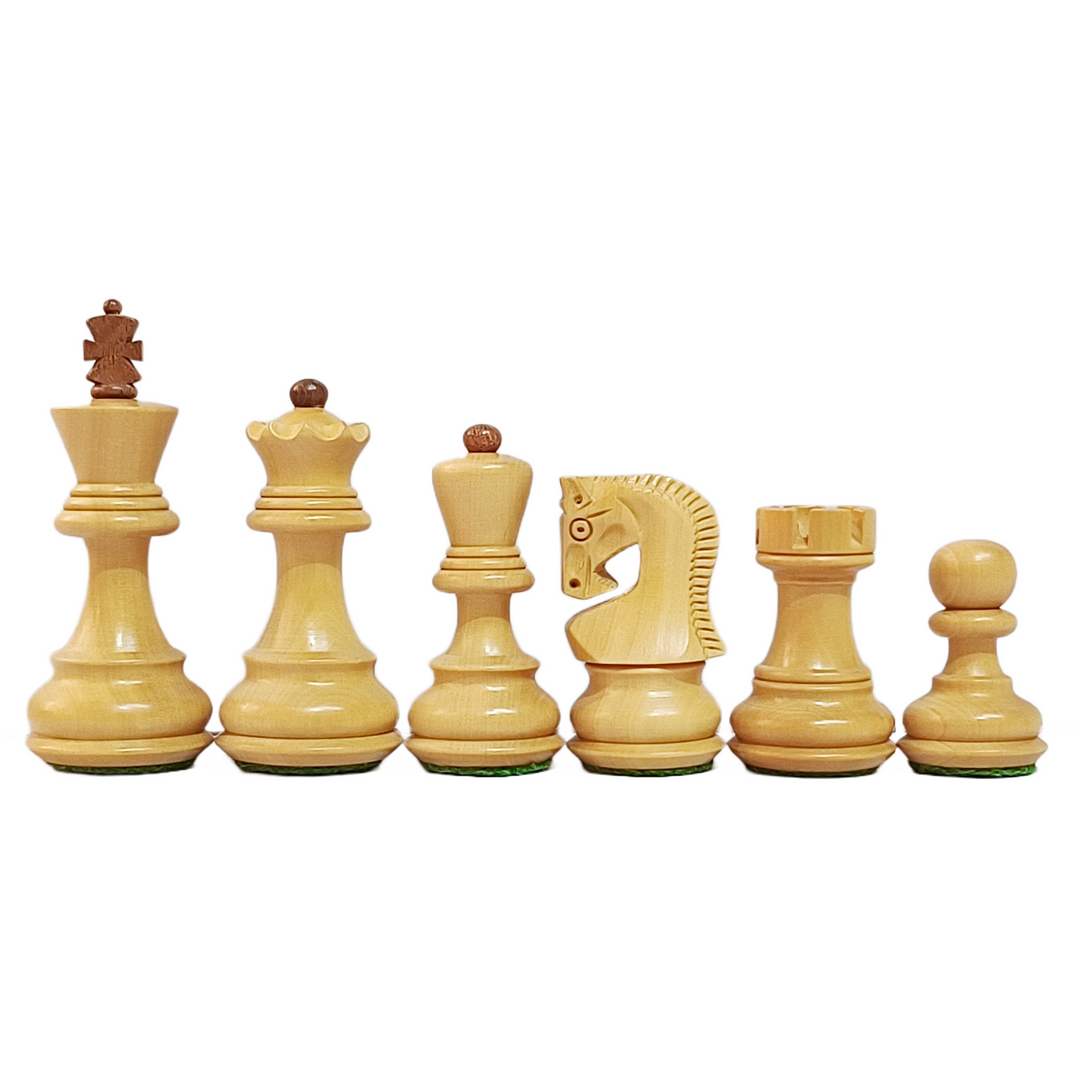 Set of wooden chess pieces on a white background