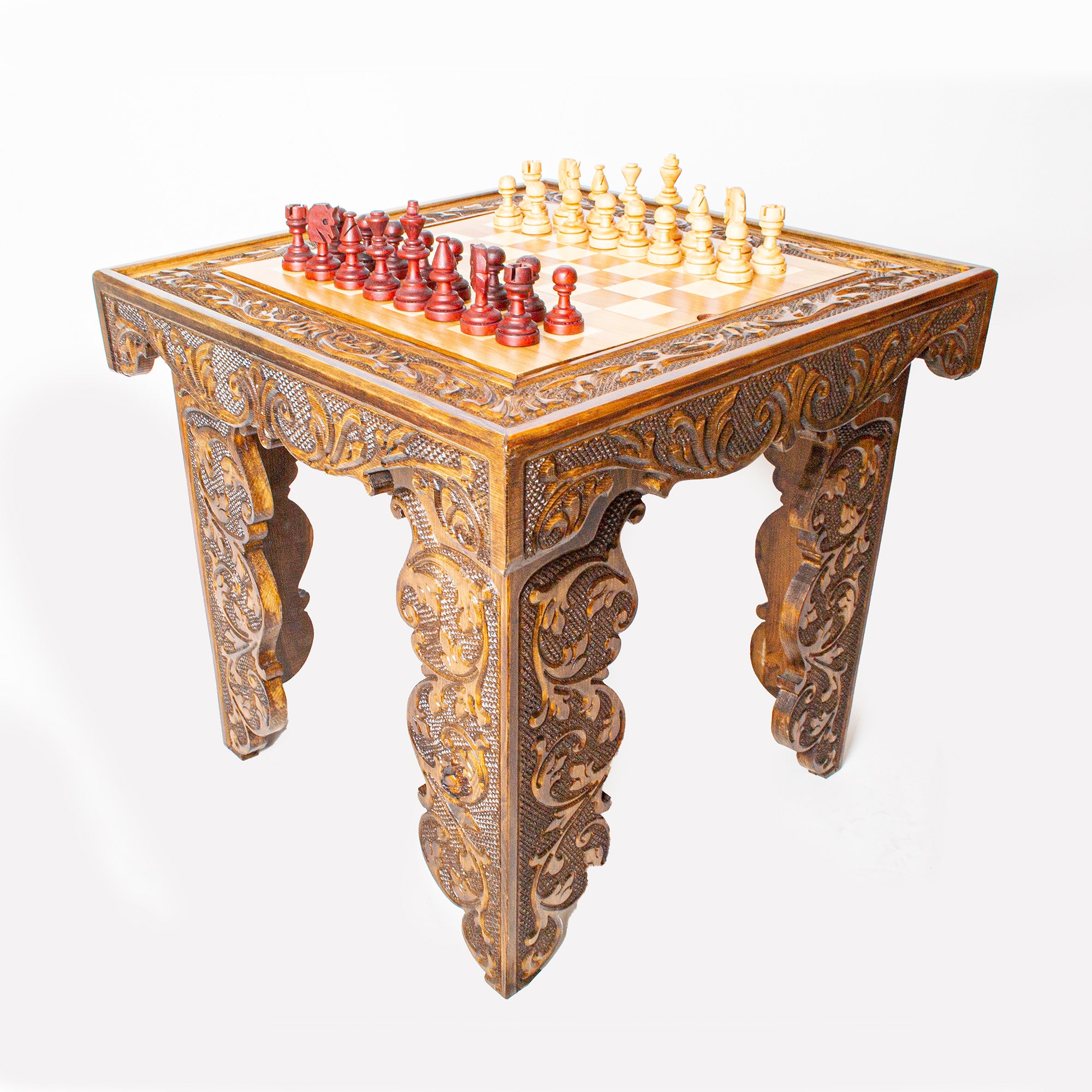 3-in-1 Handmade Walnut Chess, Backgammon & Coffee Table My Chess Sets