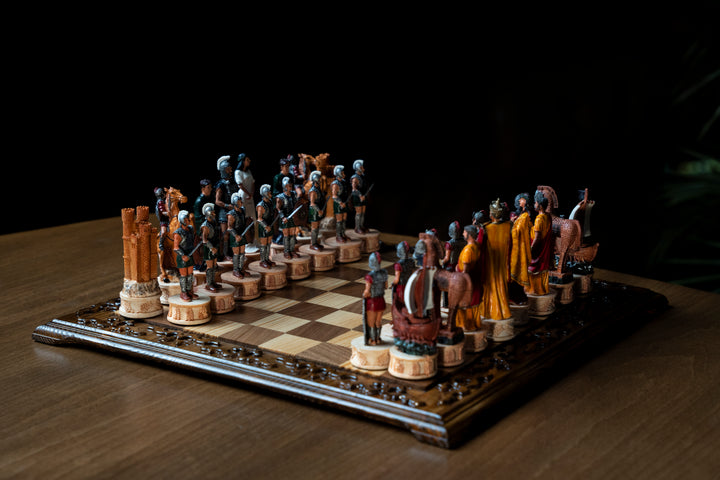 Hand Painted Mythological Trojans vs Romans Vintage Themed Chess Set