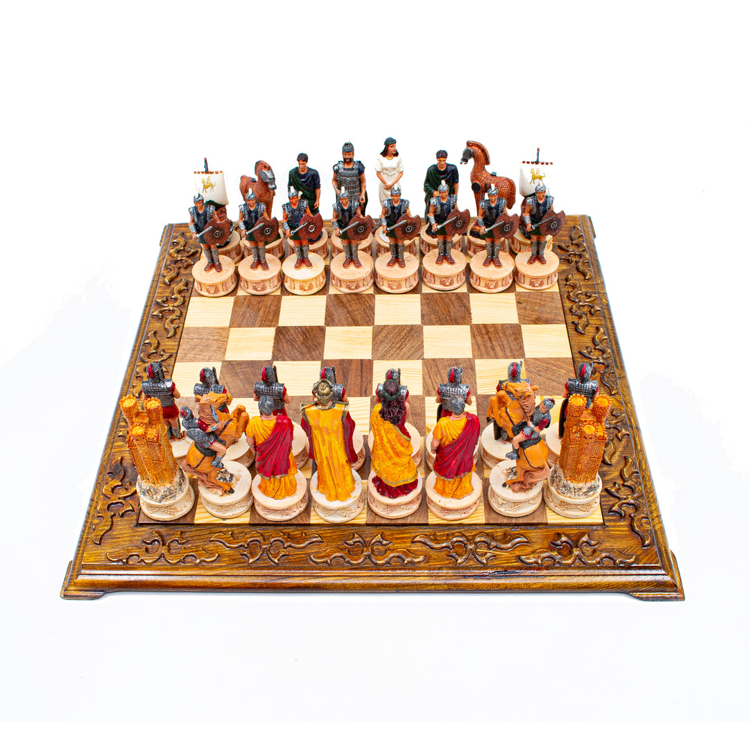 Hand Painted Mythological Trojans vs Romans Vintage Themed Chess Set