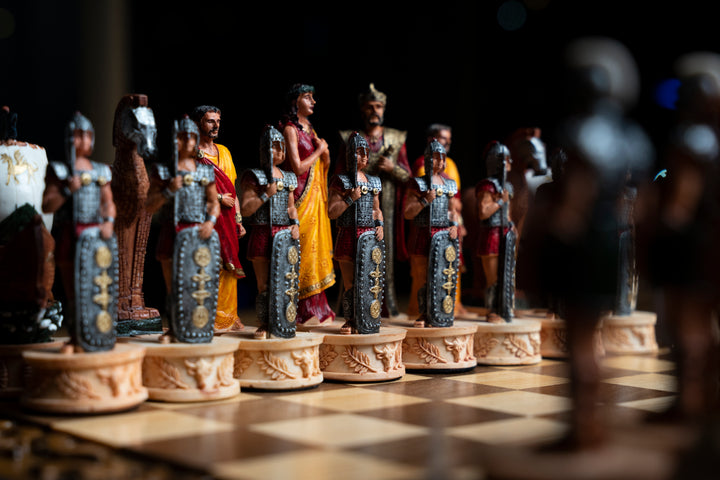 Hand Painted Mythological Trojans vs Romans Vintage Themed Chess Set