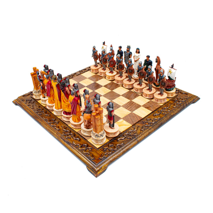 Hand Painted Mythological Trojans vs Romans Vintage Themed Chess Set