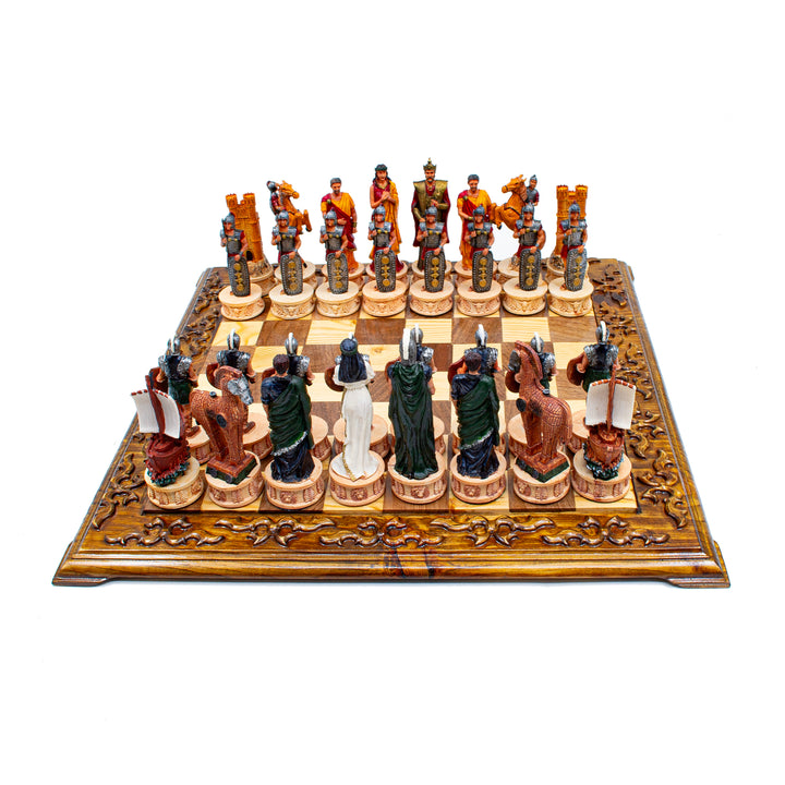 Hand Painted Mythological Trojans vs Romans Vintage Themed Chess Set