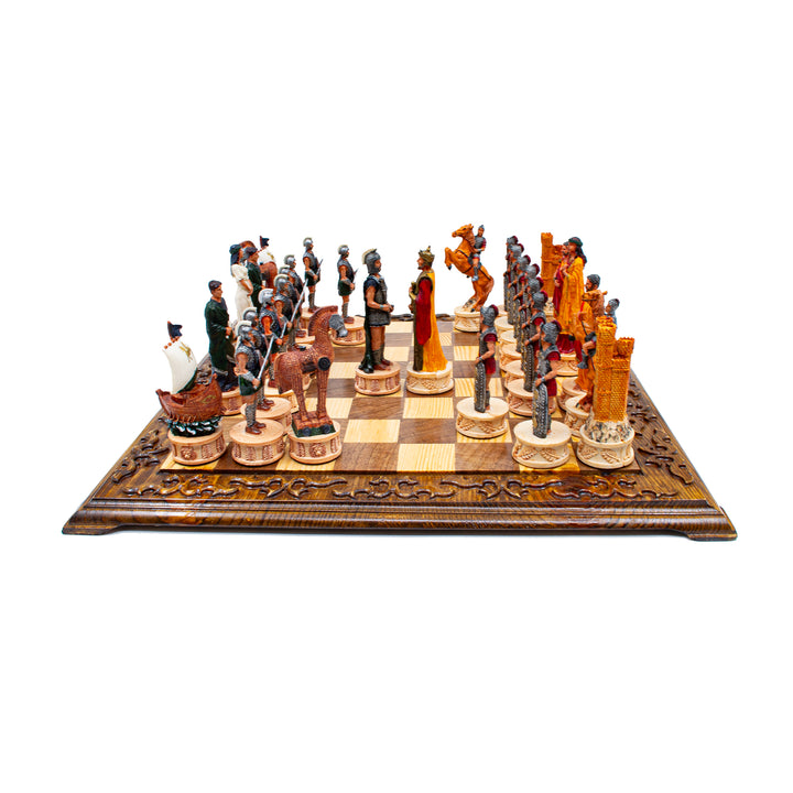 Hand Painted Mythological Trojans vs Romans Vintage Themed Chess Set