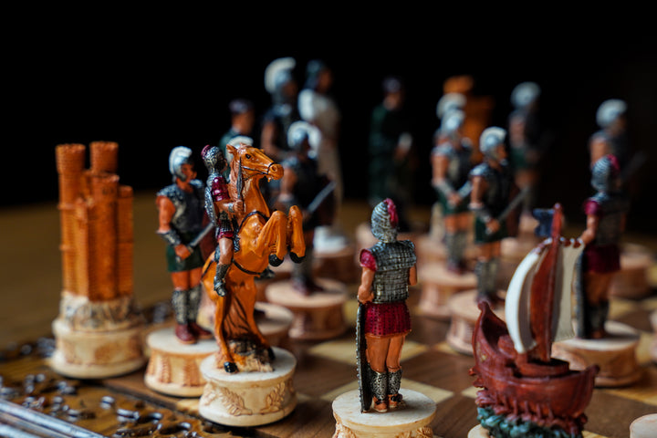 Hand Painted Mythological Trojans vs Romans Vintage Themed Chess Set