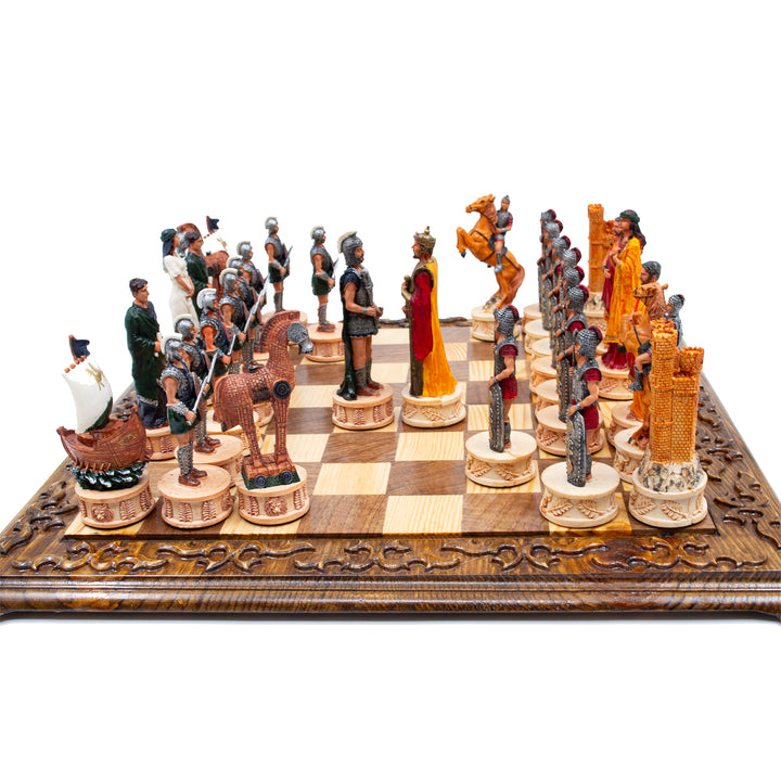 Hand Painted Mythological Trojans vs Romans Vintage Themed Chess Set