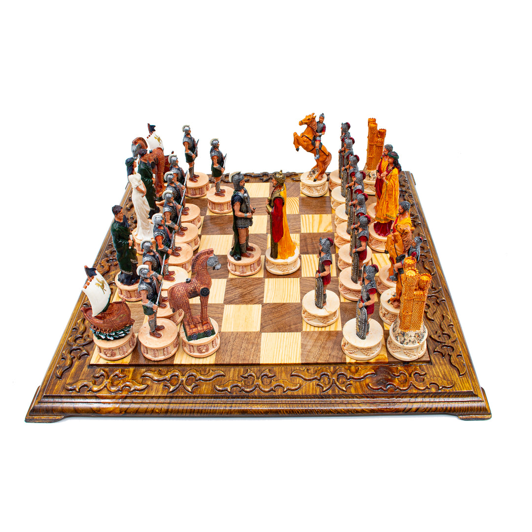 Hand Painted Mythological Trojans vs Romans Vintage Themed Chess Set