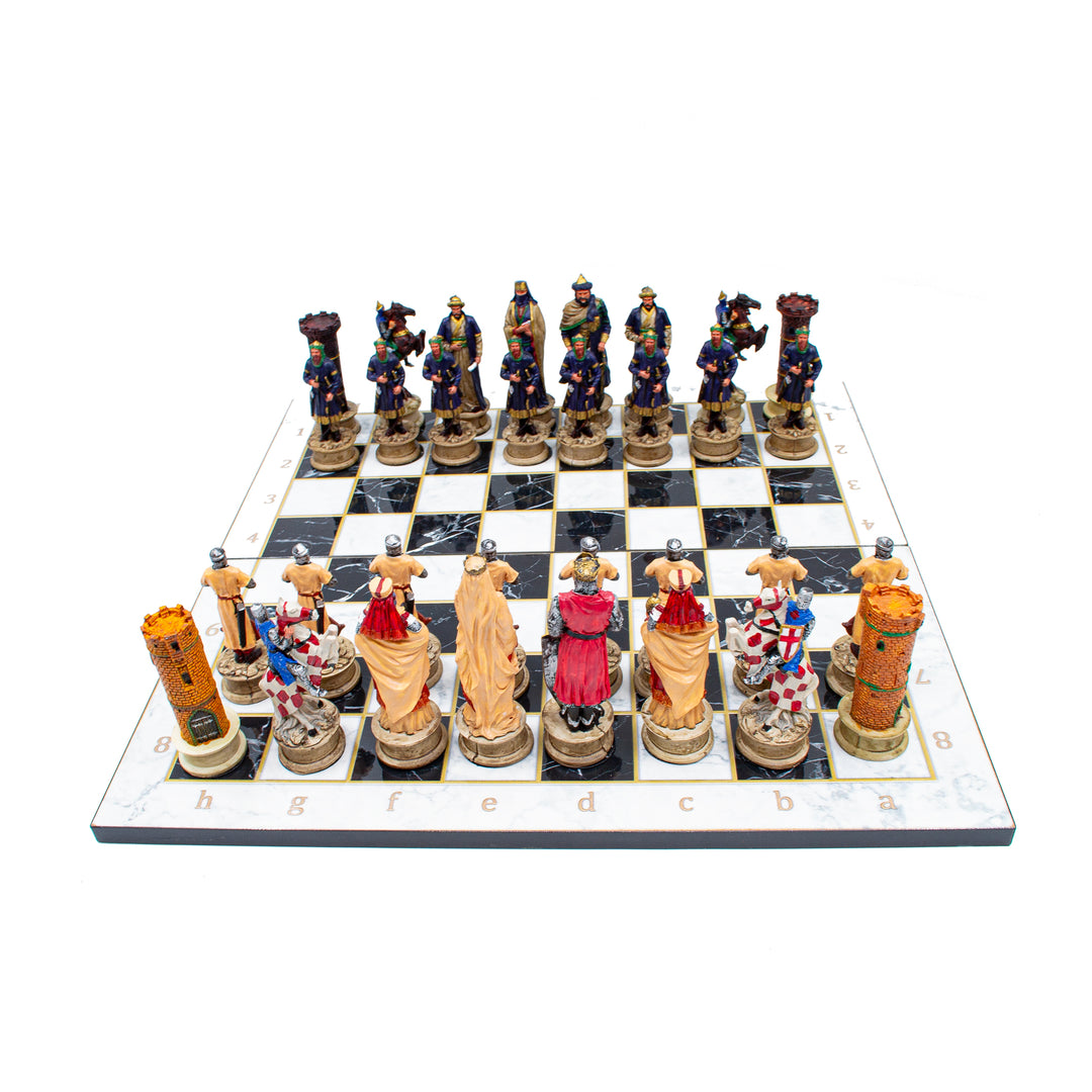 Ottoman and Crusaders hand painted themed chess set with foldable chess board