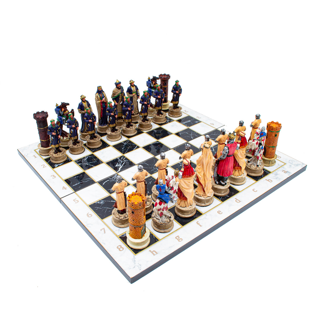 Ottoman and Crusaders hand painted themed chess set with foldable chess board