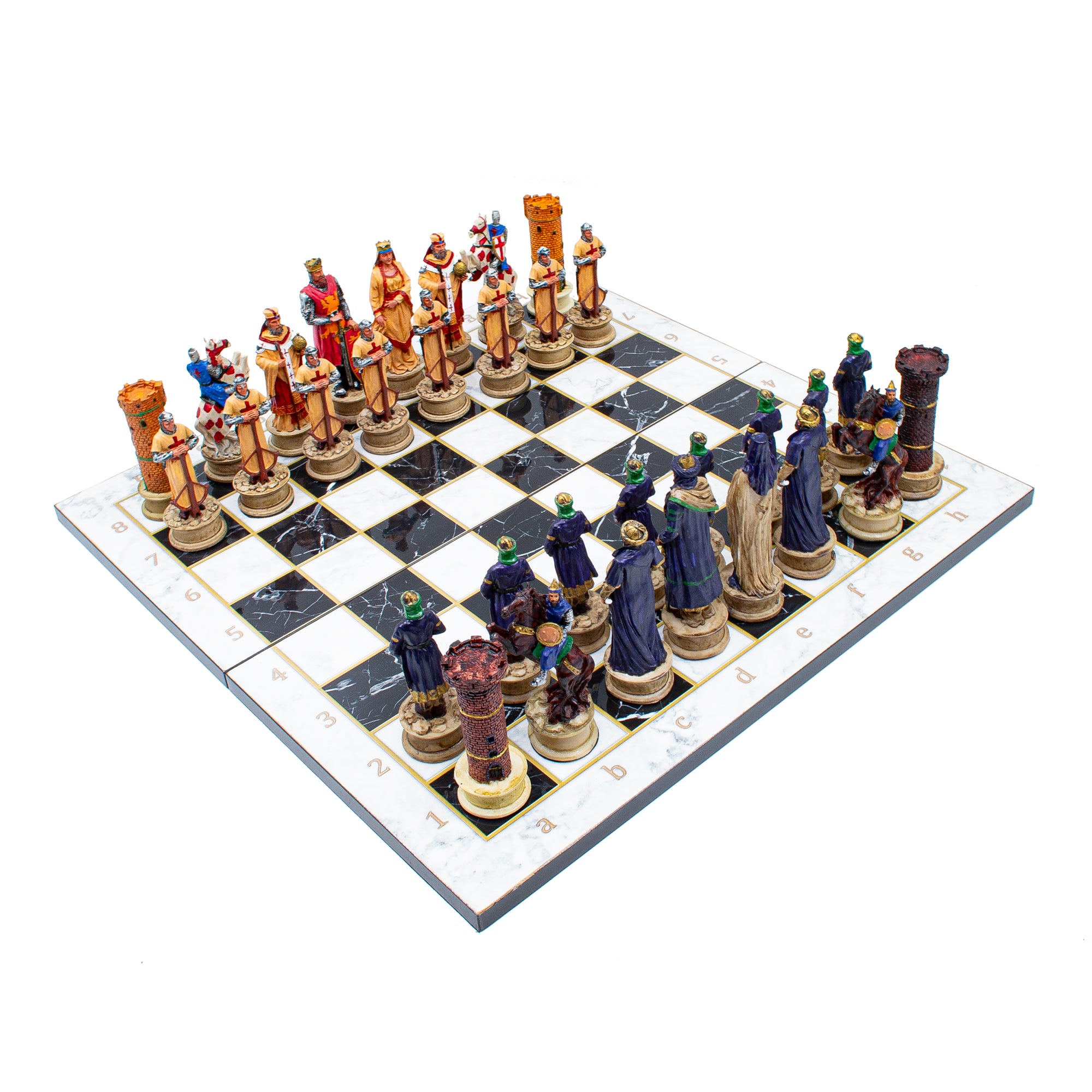 Ottoman and Crusaders hand painted themed chess set with foldable chess board - My Chess Sets