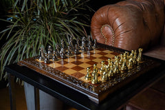 Hand Carved Walnut Luxury Chess Set with Classic Metal Chess Pieces - My Chess Sets