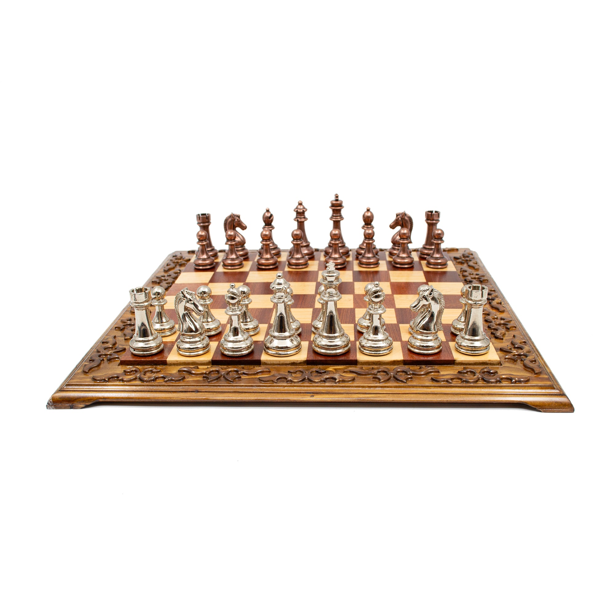 Hand Carved Walnut Luxury Chess Set with Classic Metal Chess Pieces - My Chess Sets