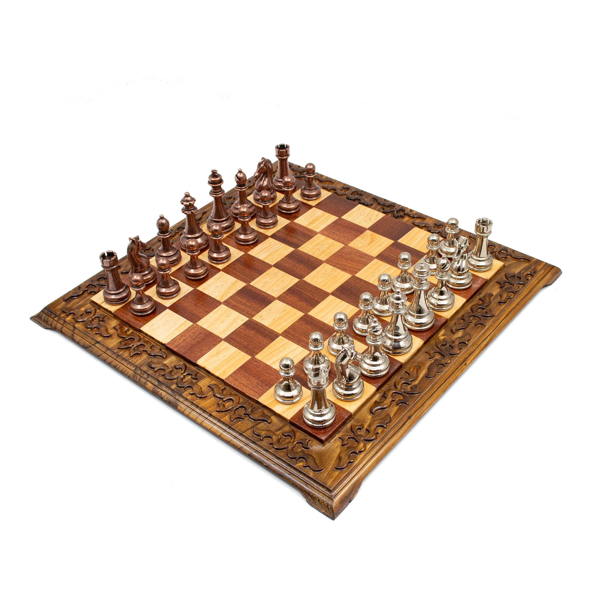 Hand Carved Walnut Luxury Chess Set with Classic Metal Chess Pieces - My Chess Sets
