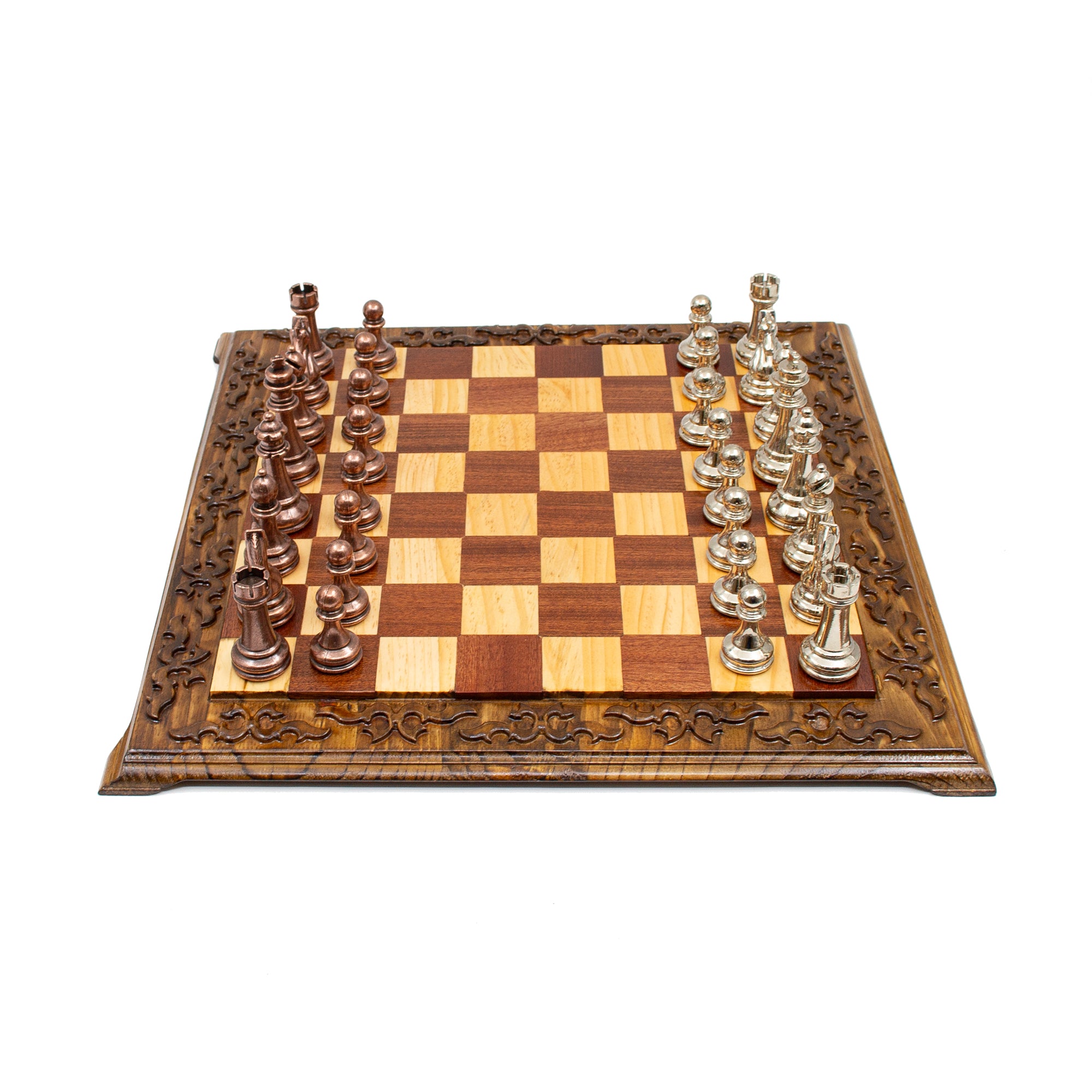 Hand Carved Walnut Luxury Chess Set with Classic Metal Chess Pieces - My Chess Sets