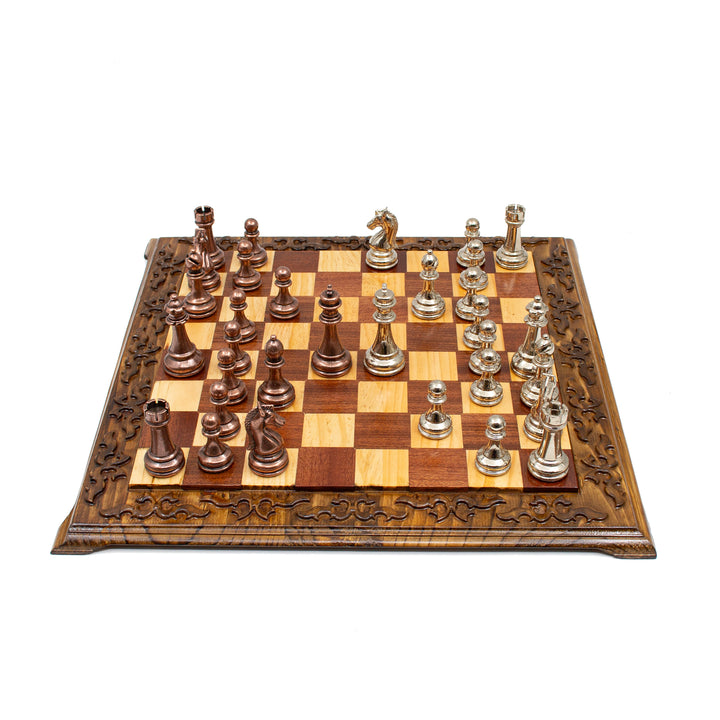 Hand Curved Walnut Chess Set with Classic Luxury Chess Pieces