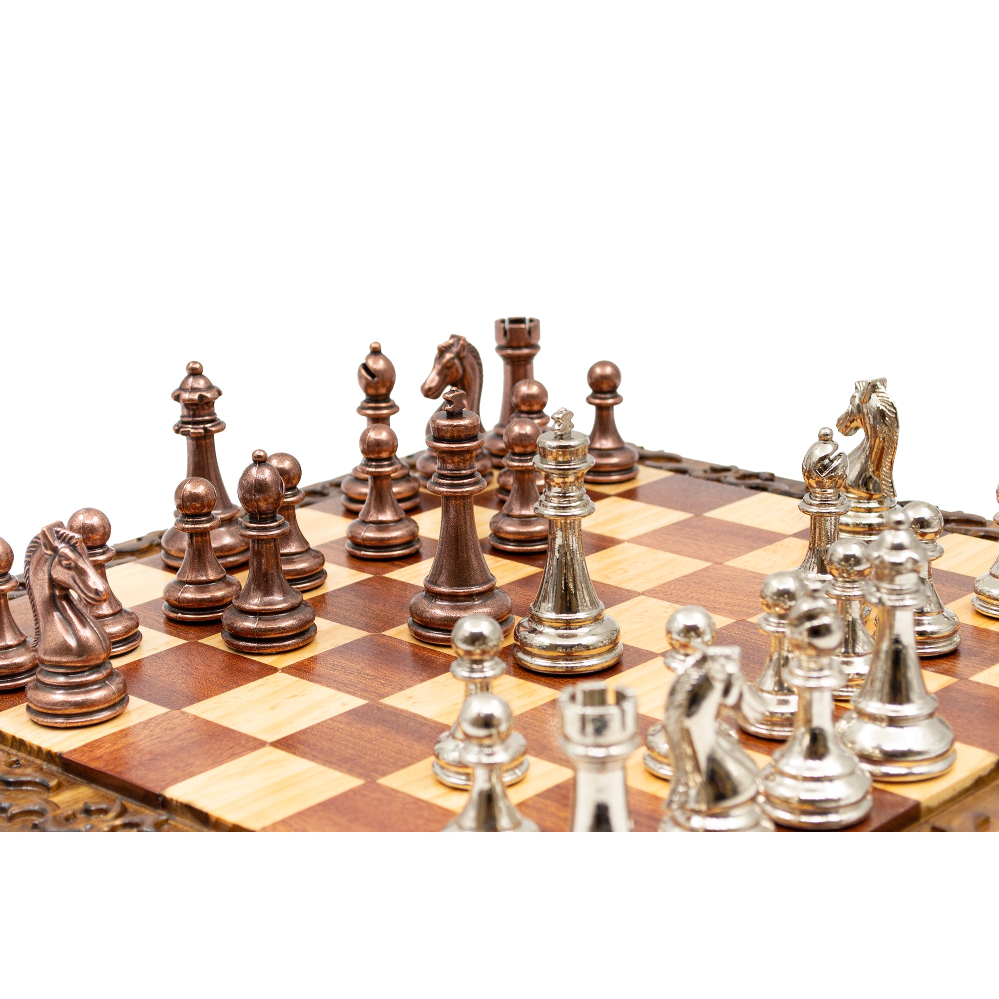 Hand Carved Walnut Luxury Chess Set with Classic Metal Chess Pieces - My Chess Sets