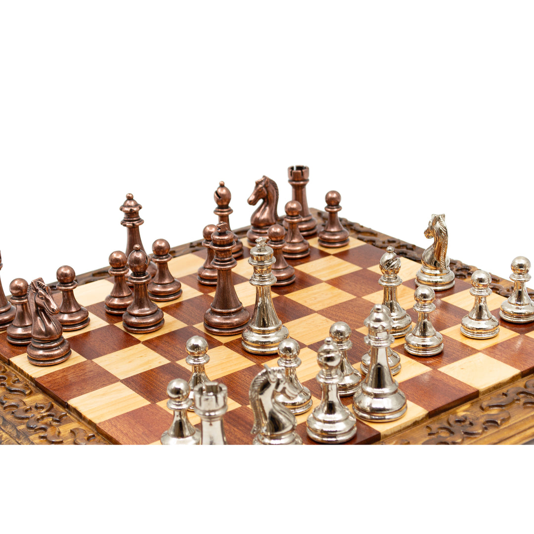 Hand Curved Walnut Chess Set with Classic Luxury Chess Pieces