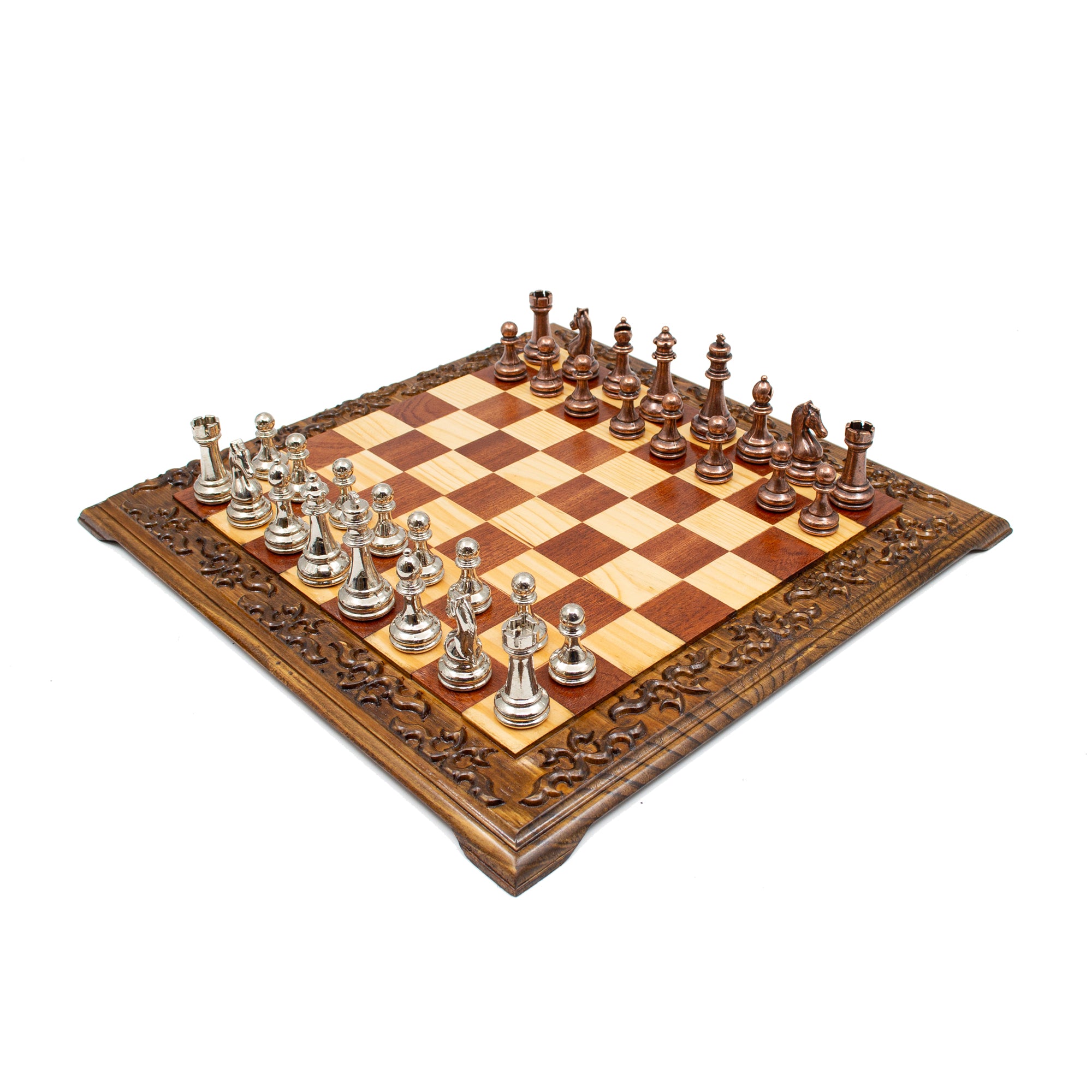 Hand Carved Walnut Luxury Chess Set with Classic Metal Chess Pieces - My Chess Sets