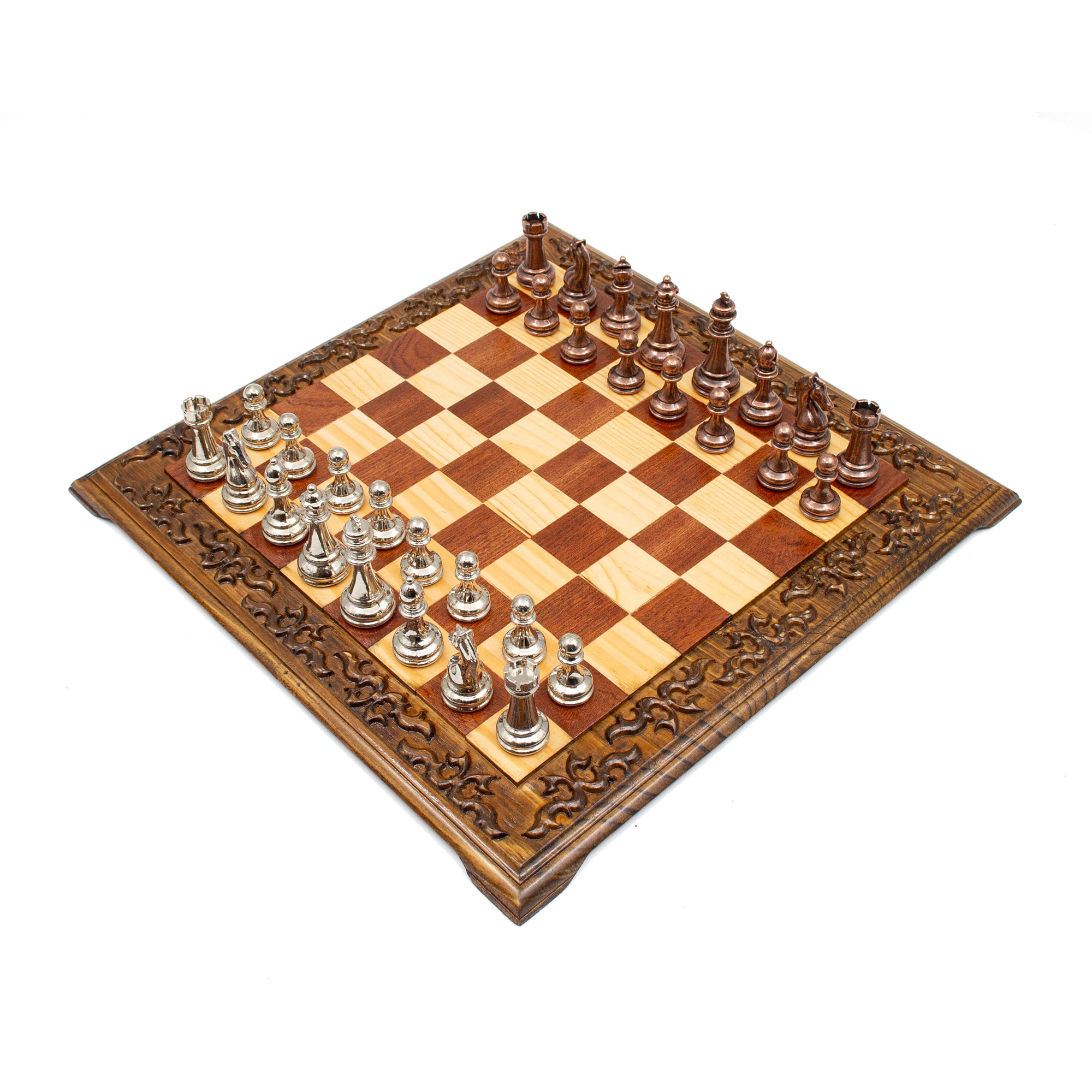 Hand Carved Walnut Luxury Chess Set with Classic Metal Chess Pieces - My Chess Sets