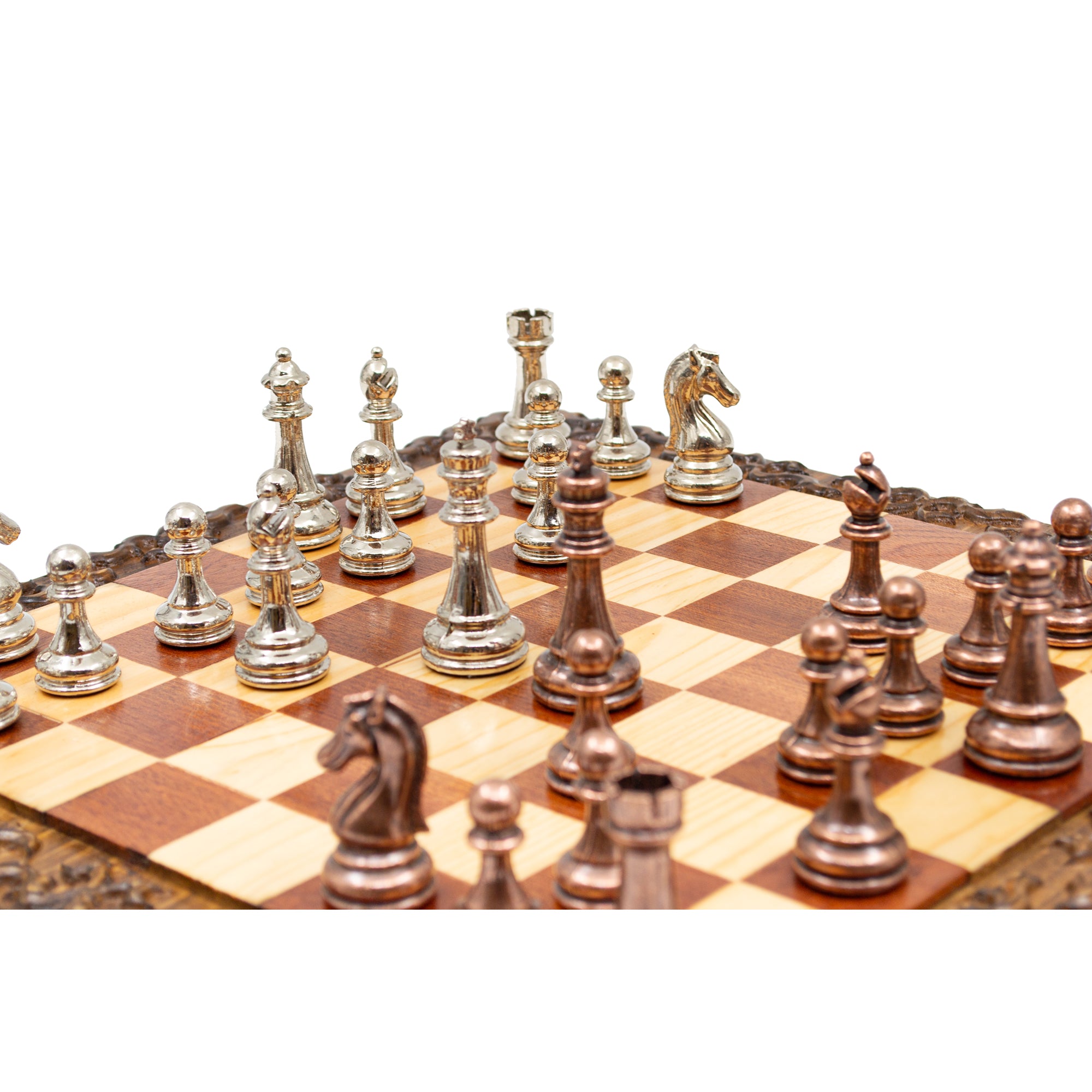 Hand Carved Walnut Luxury Chess Set with Classic Metal Chess Pieces - My Chess Sets