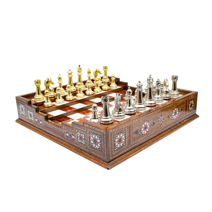 Unique Arena Chess Board with Classic Luxury Metal Chess Pieces