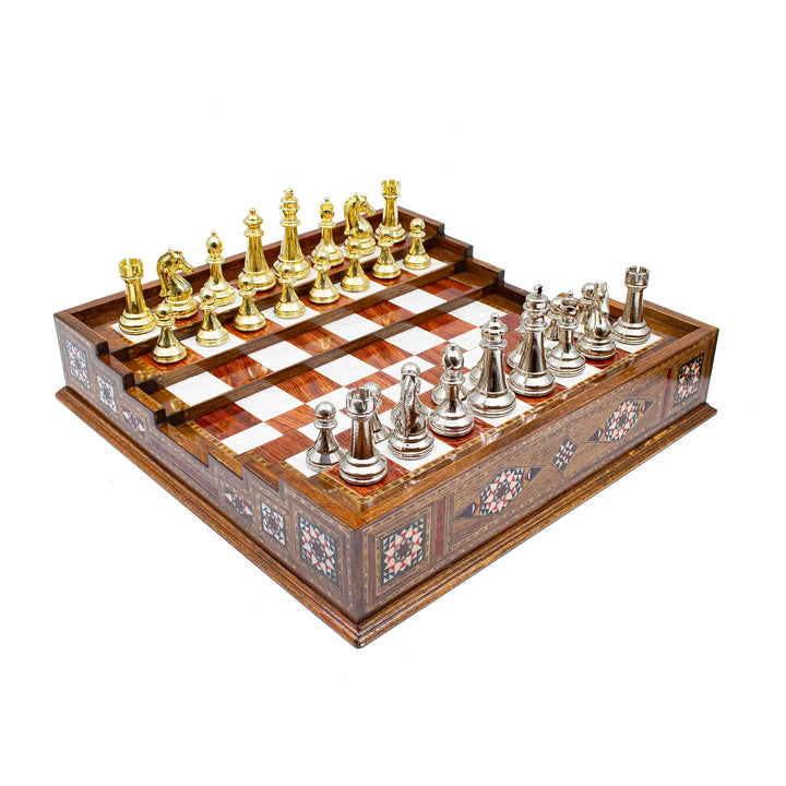 Unique Arena Chess Board with Classic Luxury Metal Chess Pieces